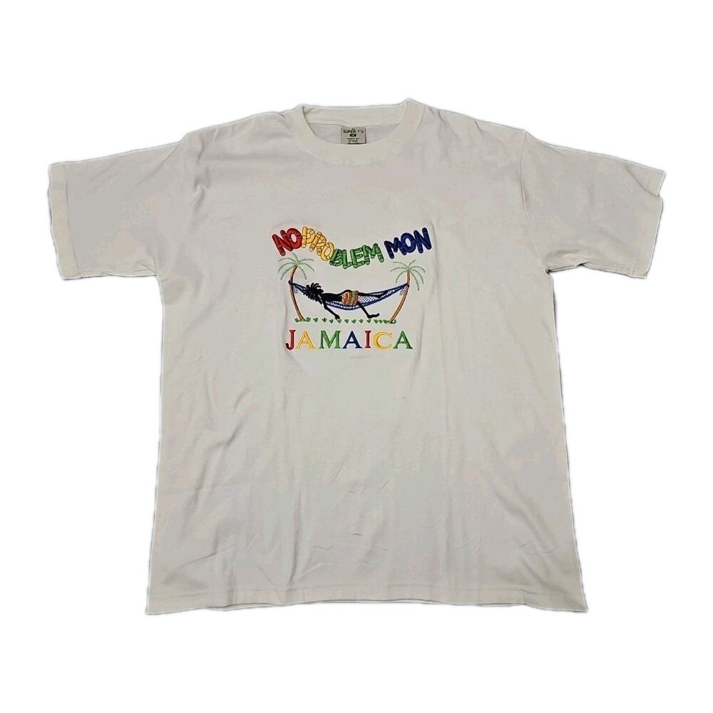 Vintage Jamaica Shirt Size XL WHITE EMBROIDERY No Problem Mon Hammock Pre Shrunk